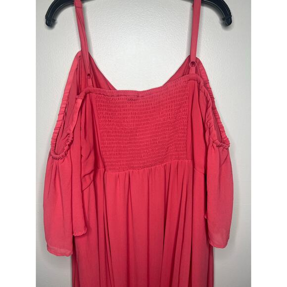 Torrid Cold Shoulder Chiffon Maxi Dress Size 6X Asymmetrical Hem Fairy Boho Pink - Picture 7 of 11